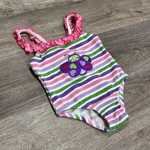 3T Baby Buns Striped One Piece Swimsuit with Ruffles and a Butterfly